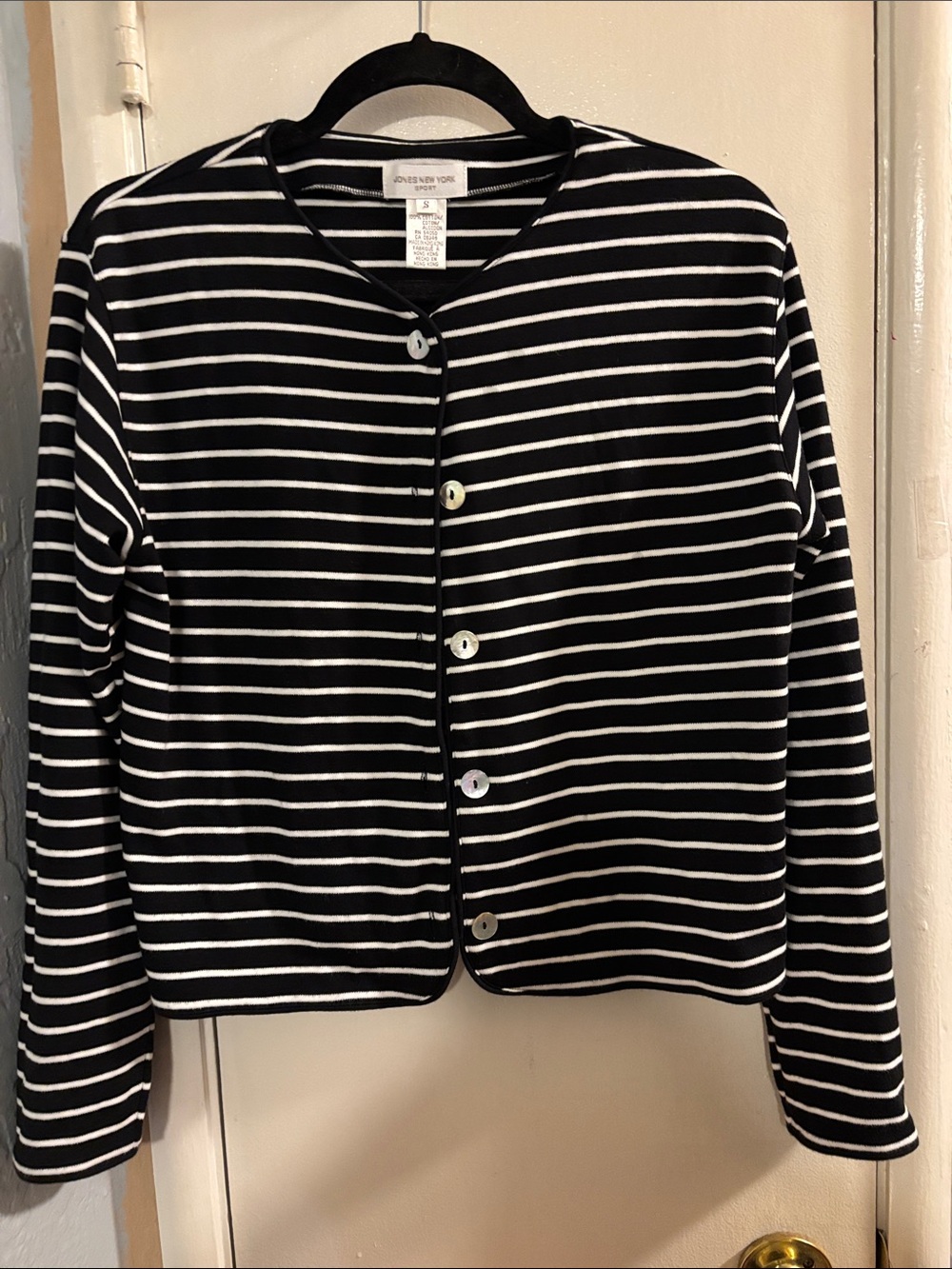 Jones New York Black and White Striped Button Jacket